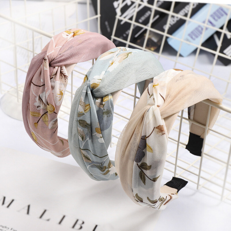 Korean New Simple Headband for Women Fashion Net Red Hair Accessories Temperament Sweet Chiffon Printing Hair Hoop Headwear