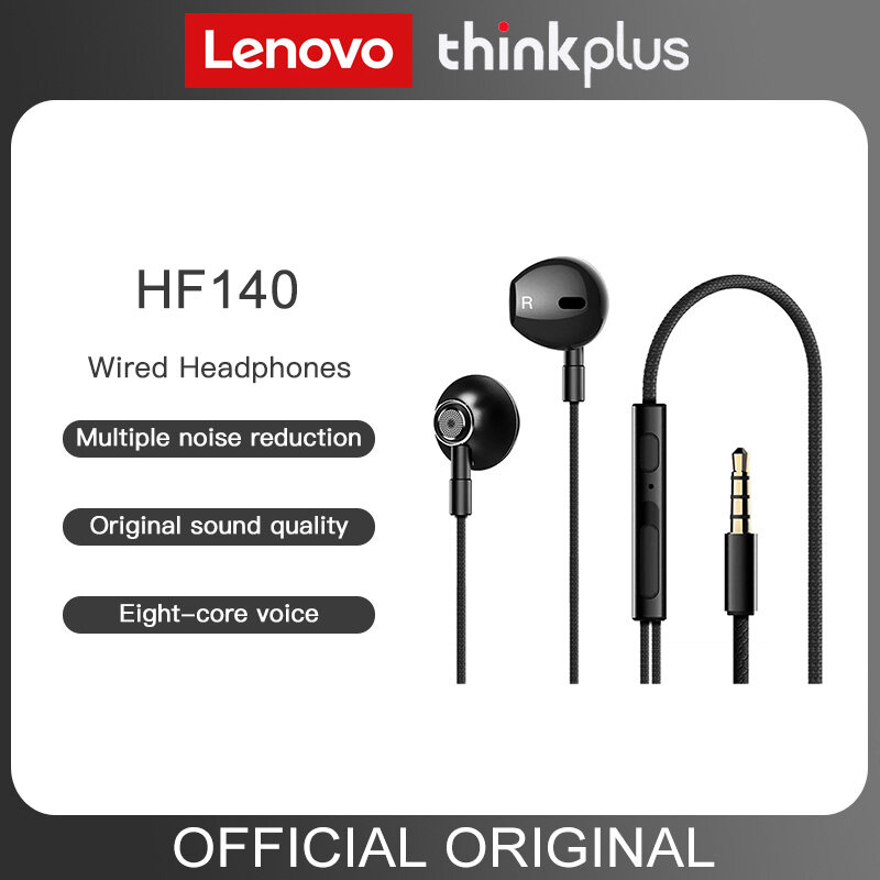 Original Lenovo HF140 HF130 Wired Earphones 3.5mm Headphones Super Bass Sound In-ear Earbuds Noise Isolating Music Headsets with Mic