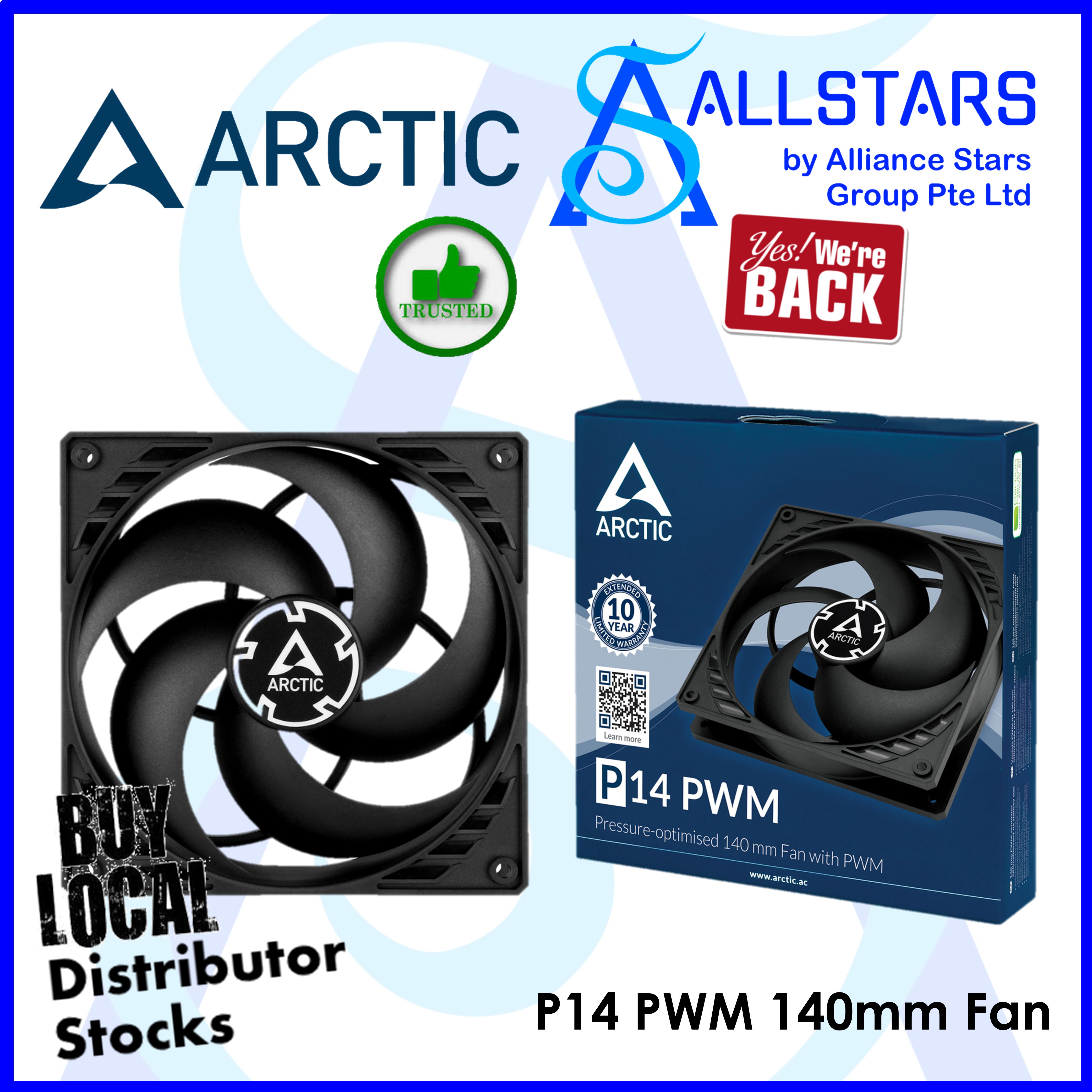 (ALLSTARS : We Are Back / DIY Promo) ARCTIC P14 PWM Pressure-optimised 140mm Fan with PWM (Black/Black) (ACFAN00124A) (Warranty 3years with TechDynamic)