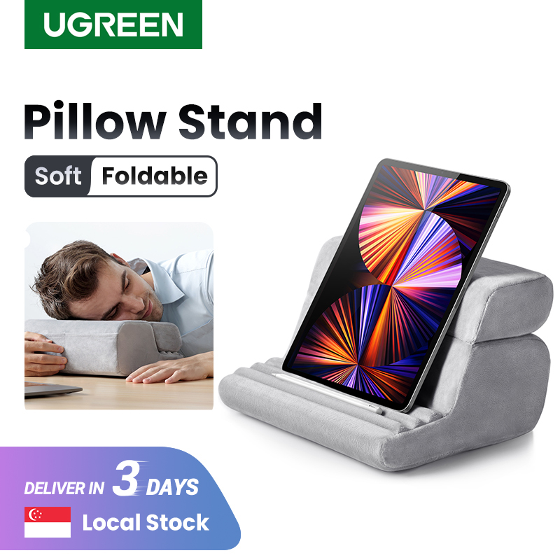 UGREEN Tablet Pillow Stand for Lap Soft Tablet Stand Holder Bed with 3 Viewing Angles Adjustable Pillow Holder Compatible with iPad Pro 9.7, 10.5, 11, 12.9 Air Mini 5 4 3 2 E-Reader Grey