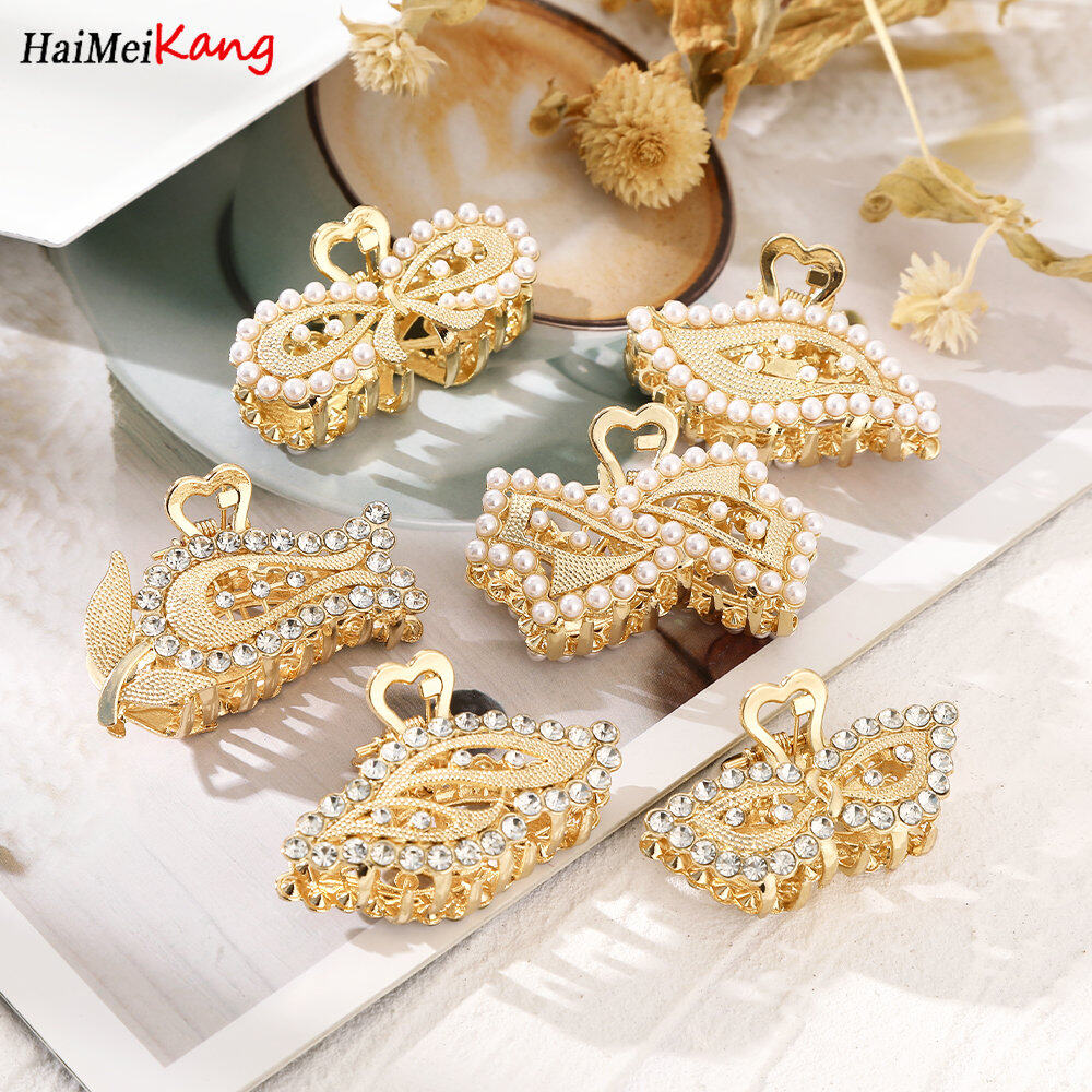 1pc Fashion Korean Style Alloy Hair Clip Small Leaf Pearl Hair Grab Hairpin for Girl