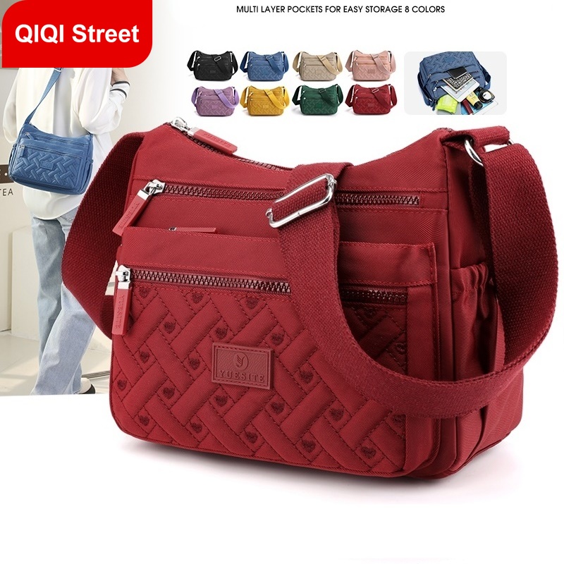 Shoulder Bag Woman, Embroidered Stripes Nylon Cloth Bag, Messenger Bag, Cross Body Bag, Fashion Oxford Cloth Waterproof Light Canvas Mother Bag 2022 New Style, Large Sling Bag, Cloth Bag for Middle-ag