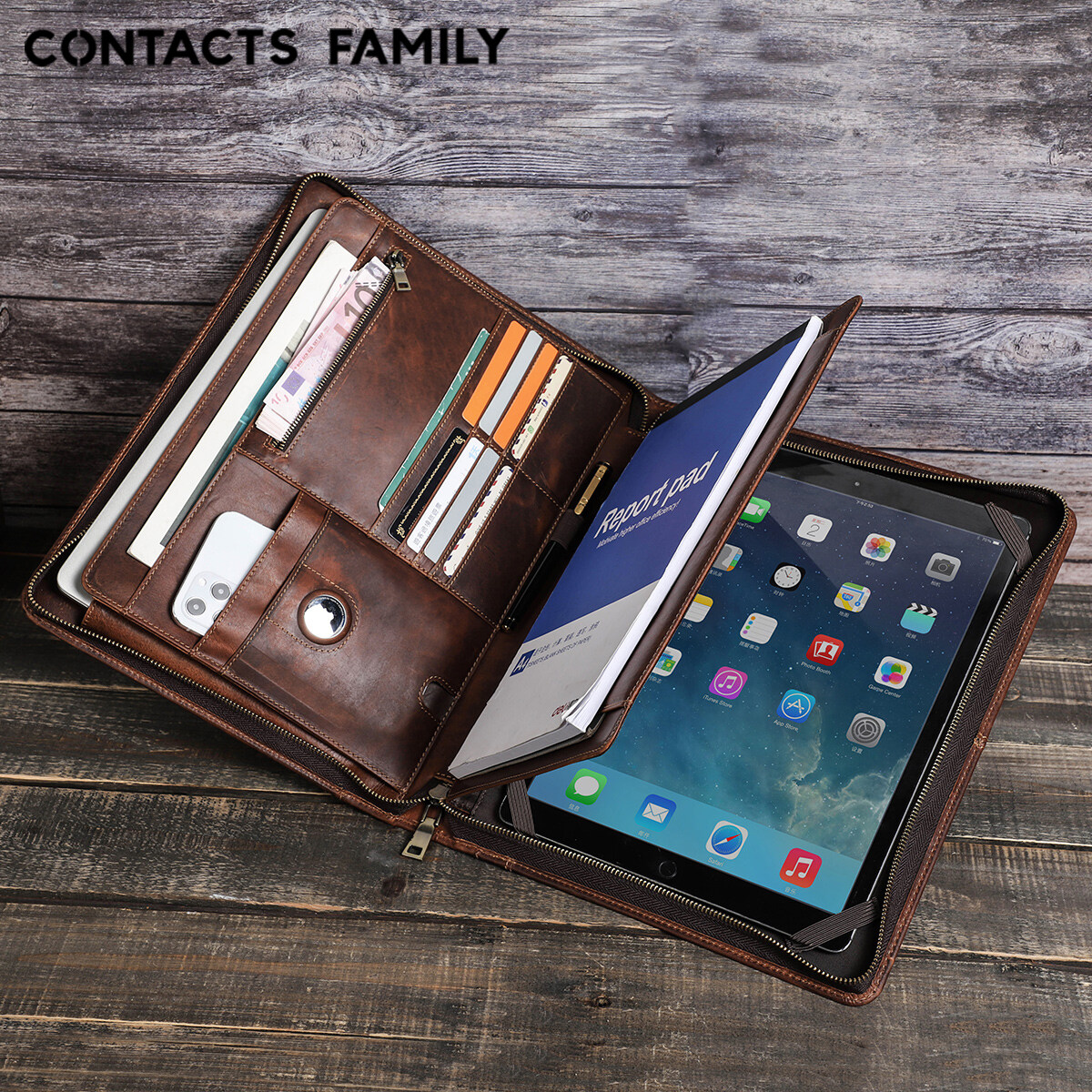 CONTACTS FAMILY For iPad pro 12.9 Case Portfolio 2020 2021 Tablet Sleeve Genuine Leather Cover For Laptop Macbook Air Pro 13 A4 Document