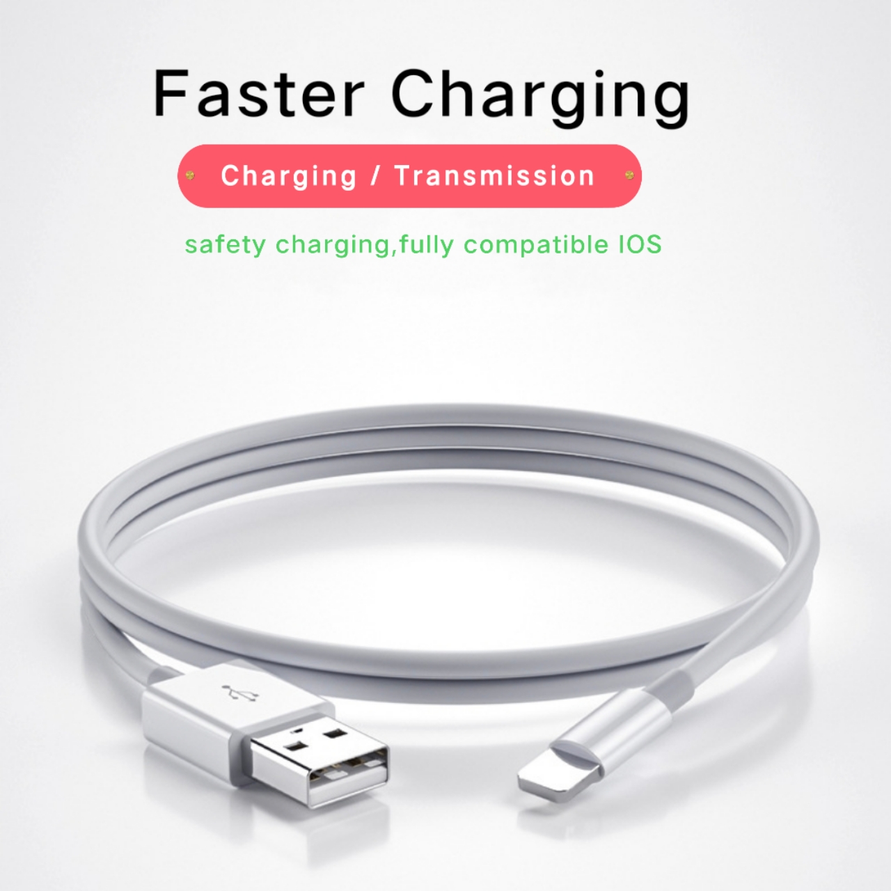 Lightning charging Cable compatible For iPhone X XS Max XR  Wire Data and Sync USB Charger for iPhone 12 11 7 8 6 6s Plus USB Charging Cord 0.25m 1m 2m white colour