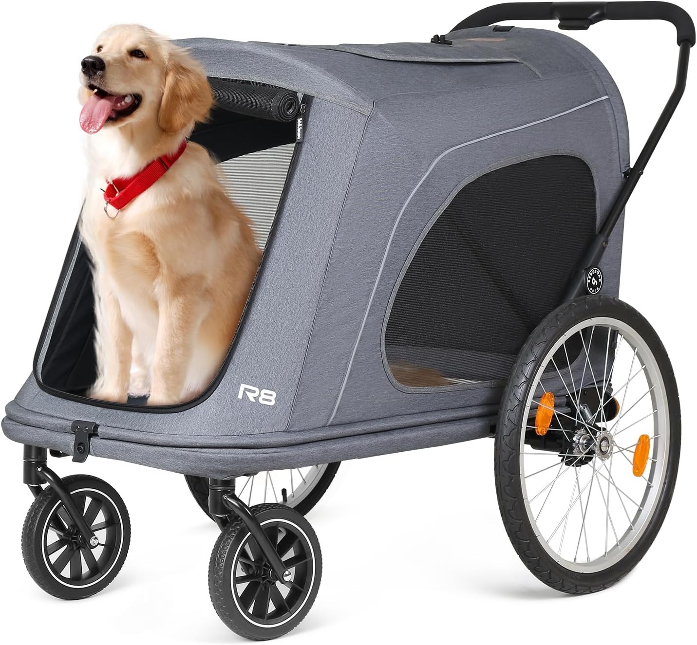 R8 Pro super-large foldable pet cart, dog cart and pet trailer, suitable for large dogs weighing less than 100 pounds, immobile, disabled and pregnant dogs-convenient for bicycles and cars to carry, g