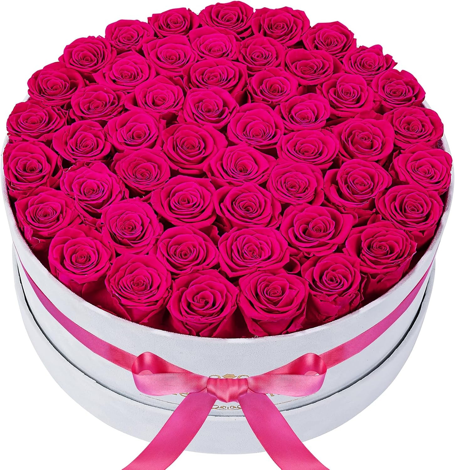 50 roses in a velvet box, distributing flowers, and giving eternal flowers as birthday gifts to female mothers and wives (bright pink)