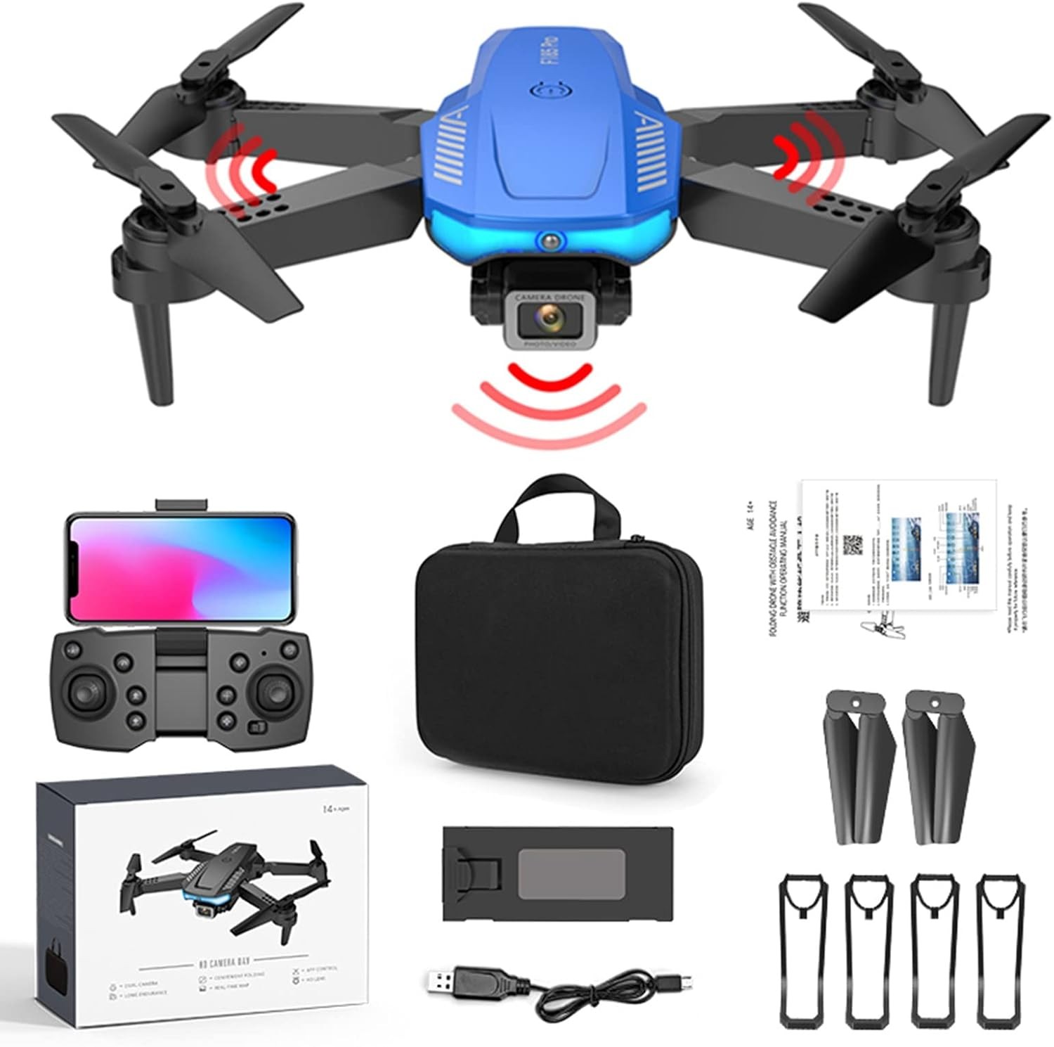 F185 Pro 无人机带 4K 高清 FPV 双摄像头,空中摄影 UAV 带 WiFi FPV,一键返回,智能障碍,遥控四轴飞行器