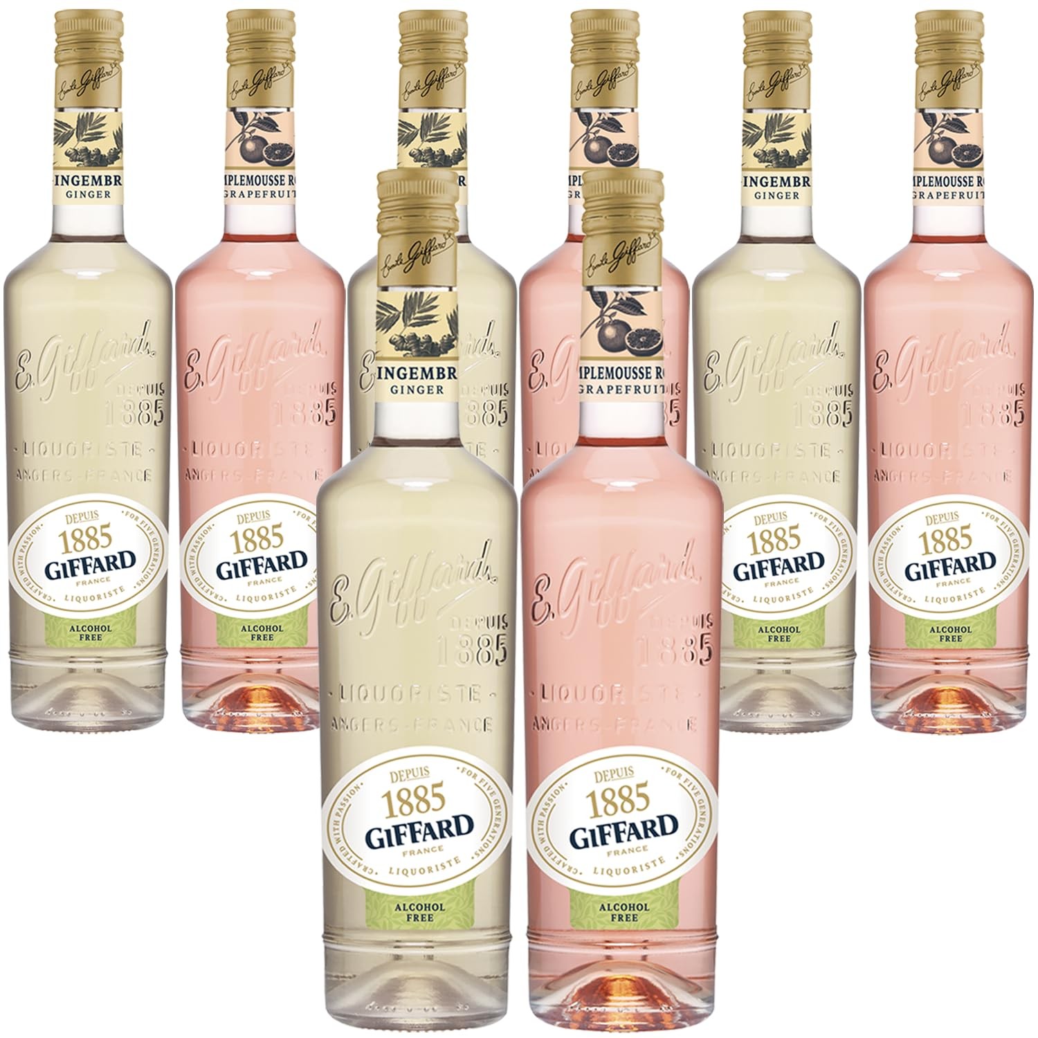Giffard Depuis 1885 Ginger and Grapefruit Alcohol-Free Liqueur 8 Pack - Made in France, 700ml Bottles, Perfect for Spritzers, Mixed Drinks
