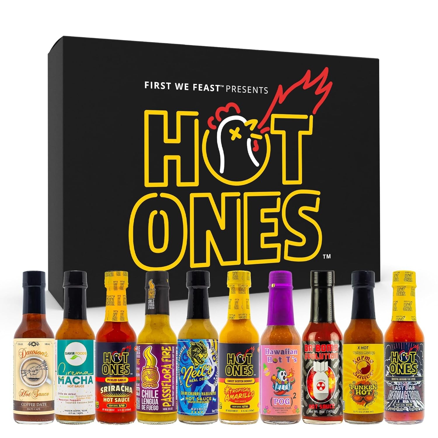 Hot Ones Hot Sauce Challenge-Season 28-Hot Sauce Gift Set-Various packages-Made of natural ingredients-Unique small batch sampler gift set-5 liquid ounces (about 147.9 ml) bottle (10 packs)