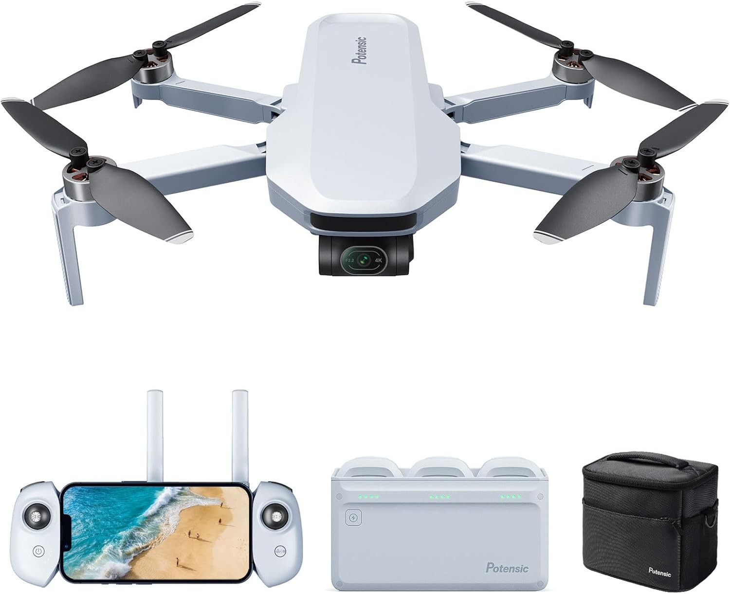 Potensic ATOM 3 轴万向节4K GPS 无人机,249 克以下,96 分钟飞行,最大 6 公里传输,视觉跟踪,4K/30FPS 快速拍摄,重量轻